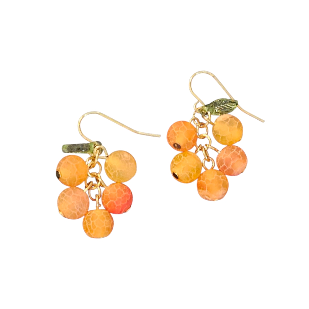 Vintage Gold and Orange Cluster Dangle Earrings